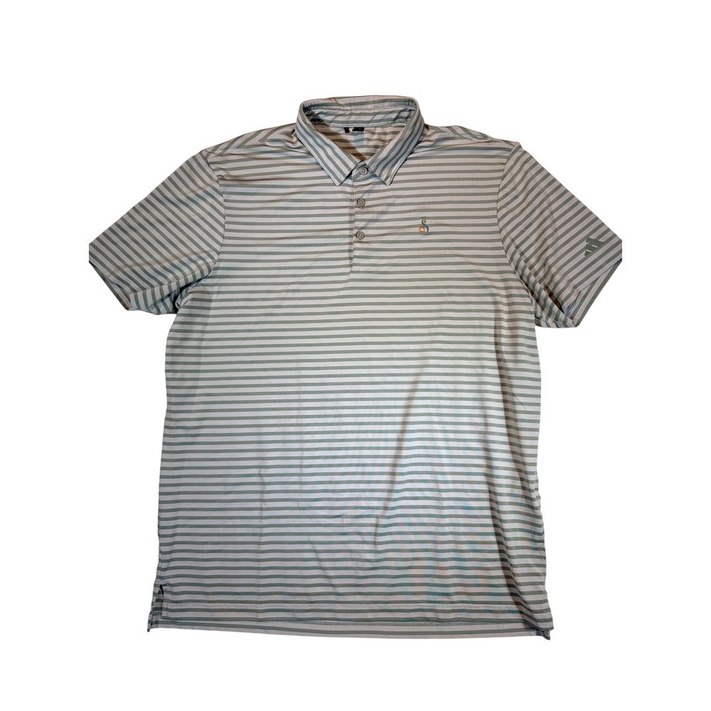 Adidas Golf Polo Shirt Men's Size L Green White Stripe Short Sleeve Performance